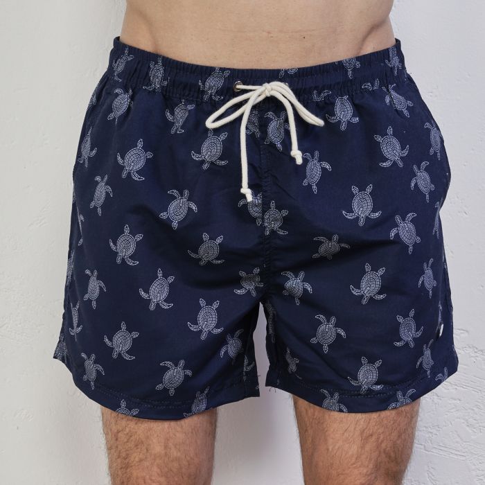 Costume mare blu da uomo con stampa tartarughe