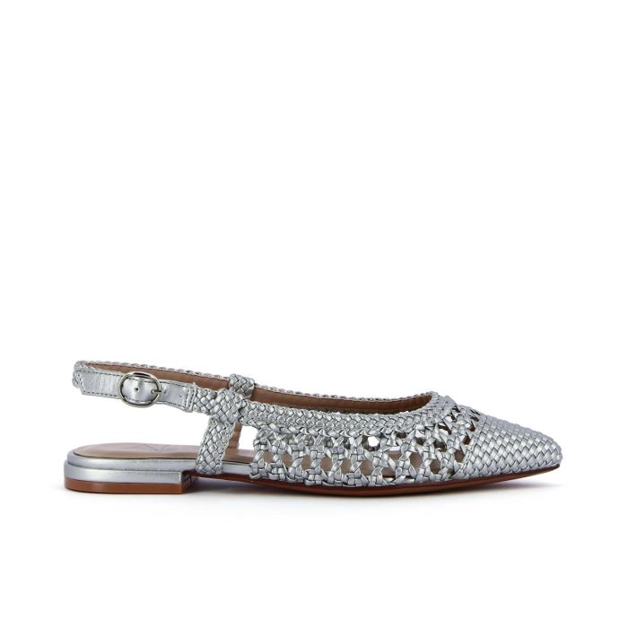 Ballerine argento a punta con lavorazione intrecciata