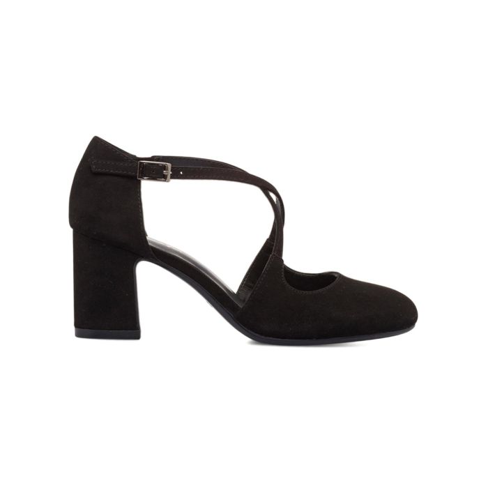 Decolletè nere con tacco medio largo e cinturini ad incrocio