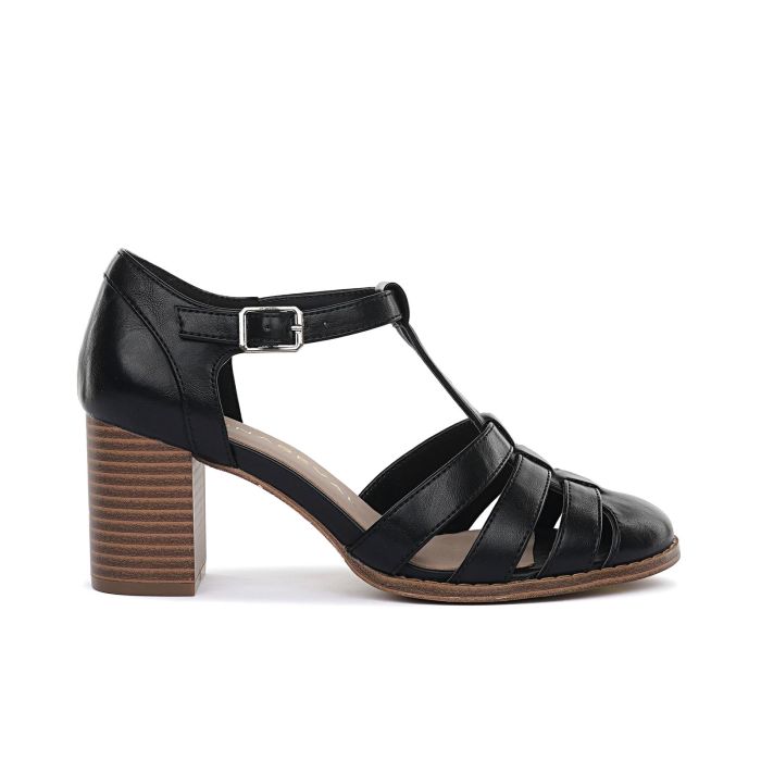 Sandali neri da donna con T-bar e tacco largo