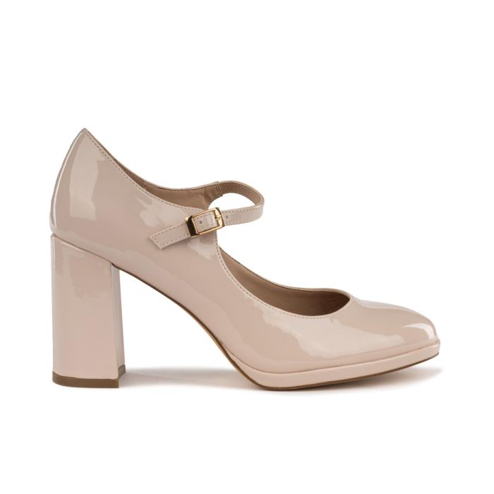 Decolletè rosa lucide modello mary jane con tacco alto largo e cinturino