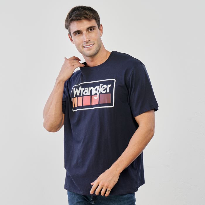 T-shirt blu da uomo con maniche corte e logo