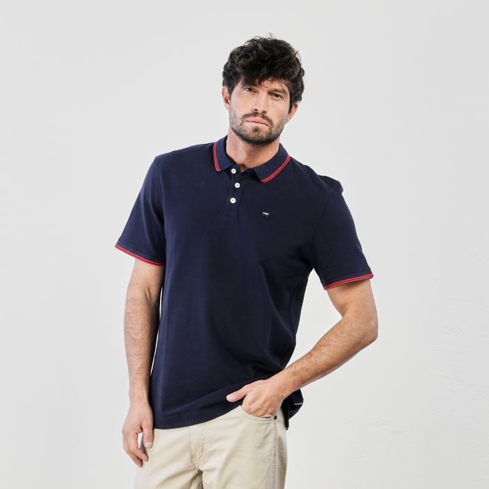 Polo blu in cotone con maniche corte