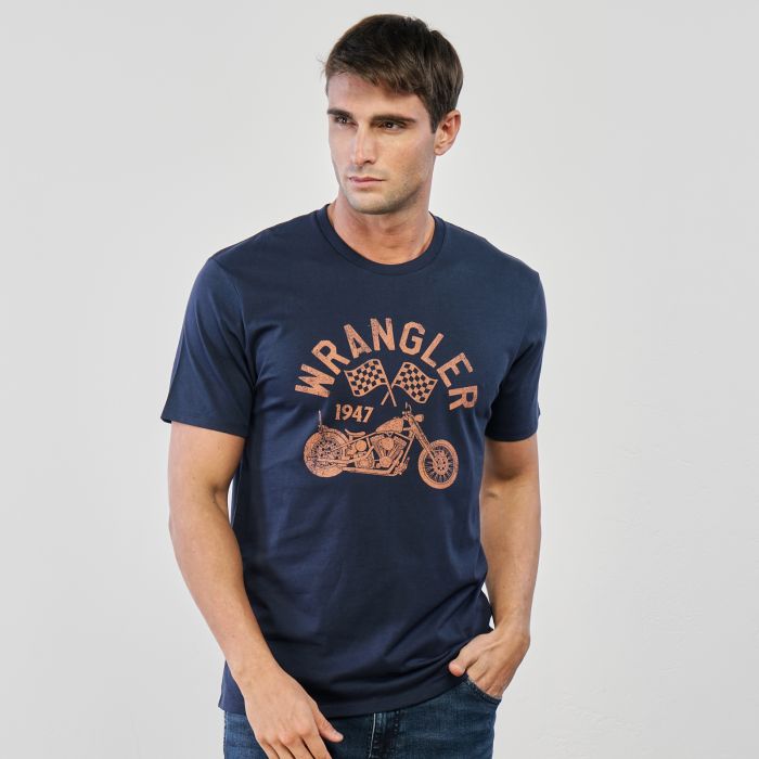 T-shirt blu da uomo con maniche corte e maxi logo