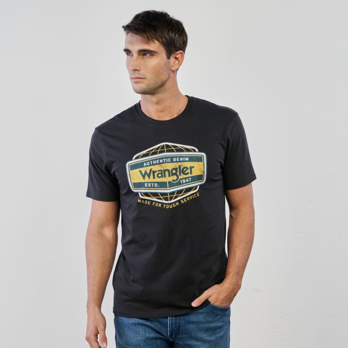 T-shirt nera da uomo con maniche corte e maxi logo
