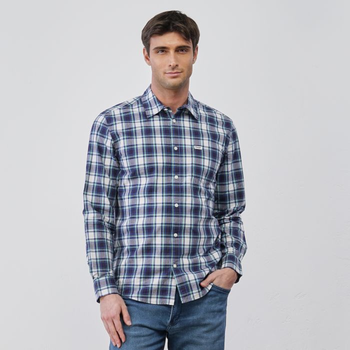 Camicia blu da uomo in stampa check