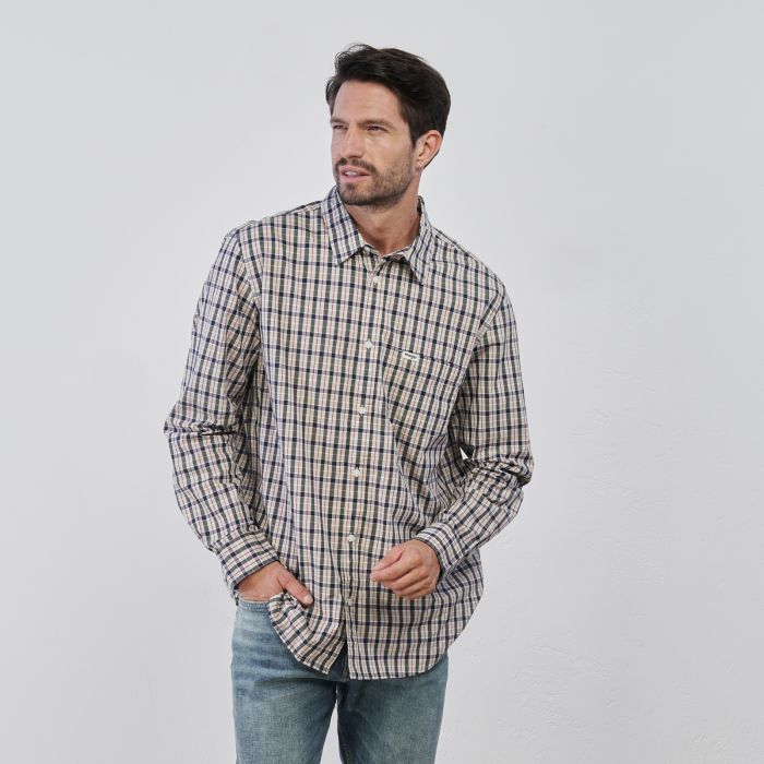 Camcia bianca e blu da uomo fantasia check