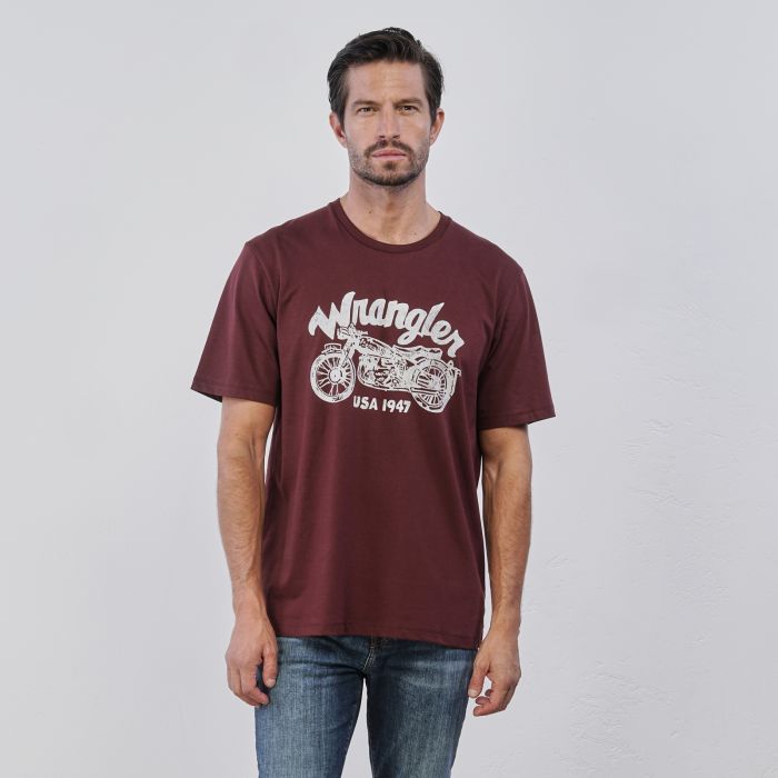 T-shirt maniche corte bordeaux da uomo in cotone