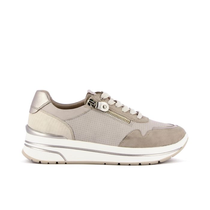Sneakers beige con zip e dettaglio animalier