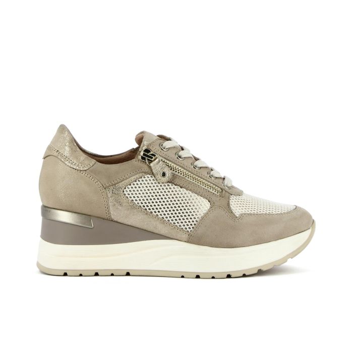 Sneakers beige con zip e zeppa