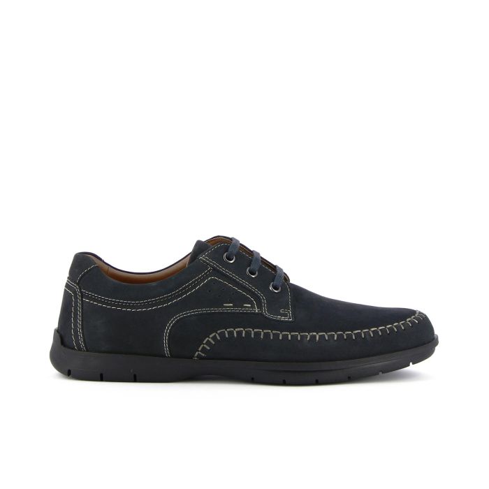 Scarpe stringate blu sportive in pelle con cuciture