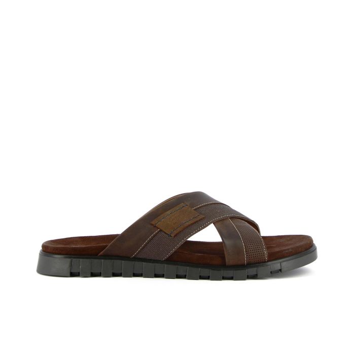 Sandali marroni da uomo in pelle con doppia fascia