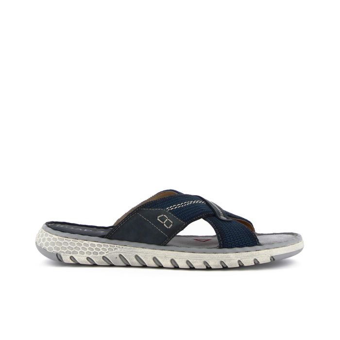 Sandali blu da uomo in pelle con doppia fascia