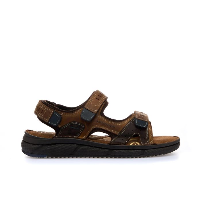 Sandali marroni da uomo in pelle con velcro