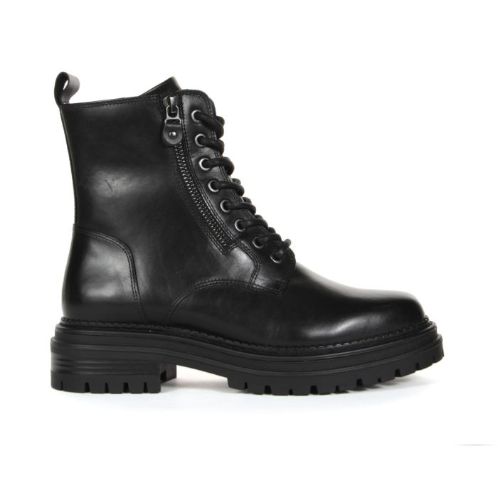 Anfibi neri da donna in pelle con lacci e zip