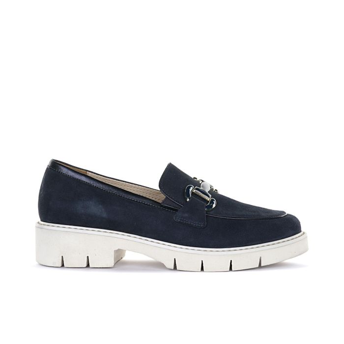 Mocassini casual blu con morsetto laminato