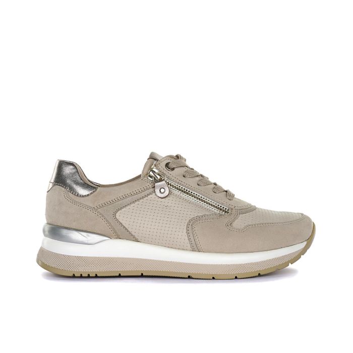Sneakers beige in pelle con suola platform e zip laterali