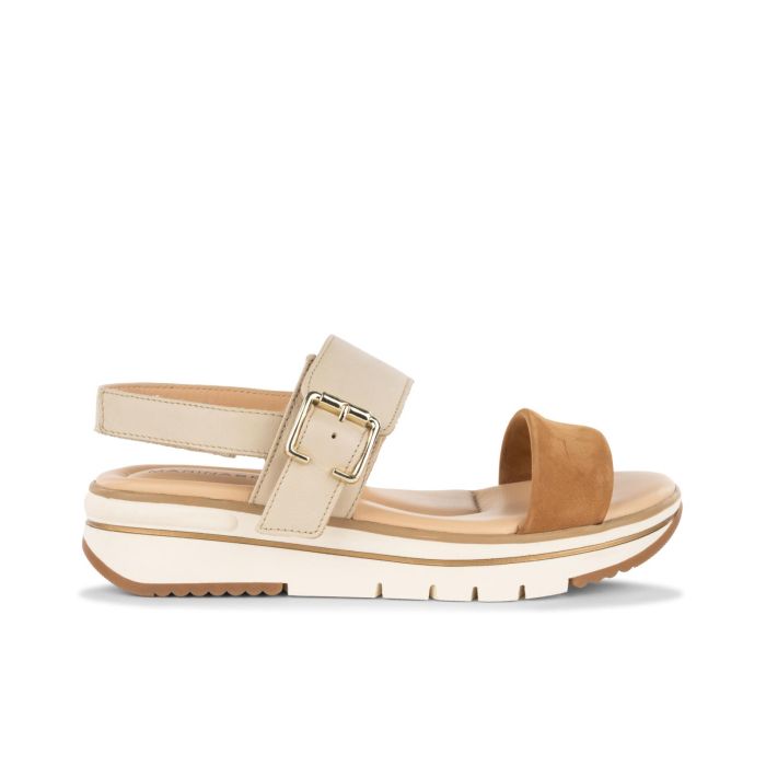Sandali beige in pelle sportivi da donna con platform