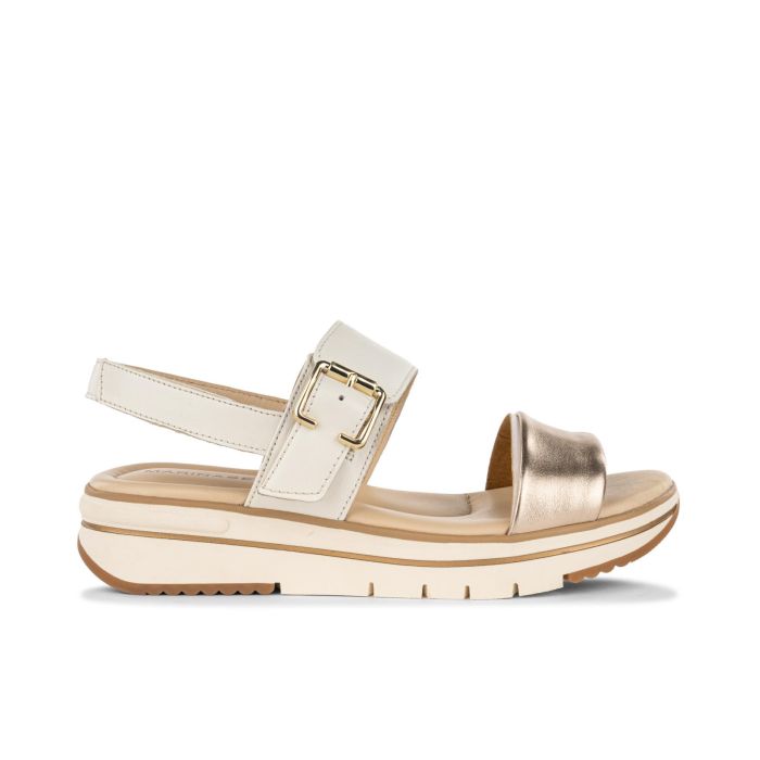 Sandali bianchi e oro sportivi in pelle da donna con platform