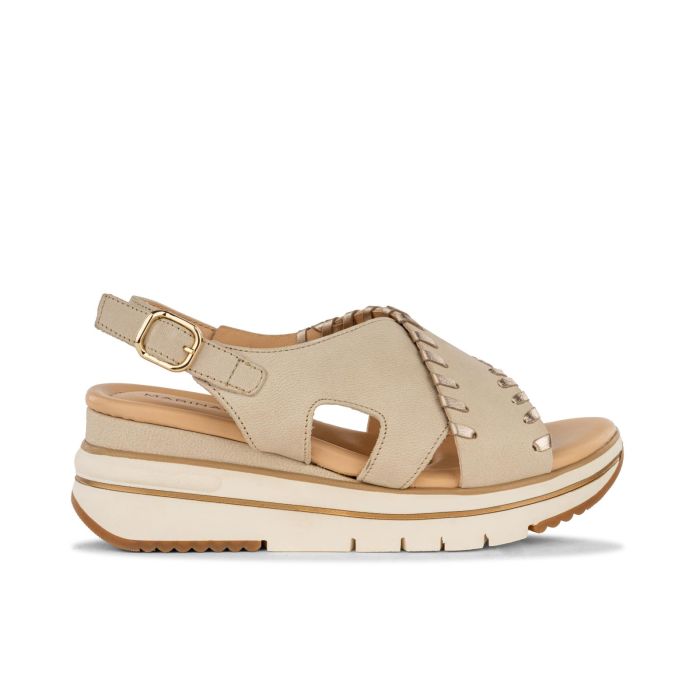 Sandali beige in pelle da donna con maxi zeppa
