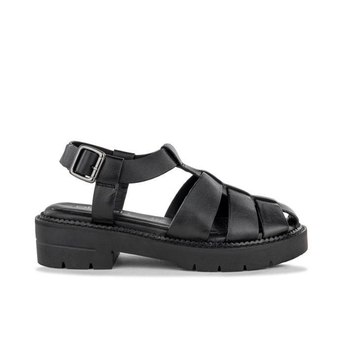 Sandali neri da donna con gabbia e suola platform