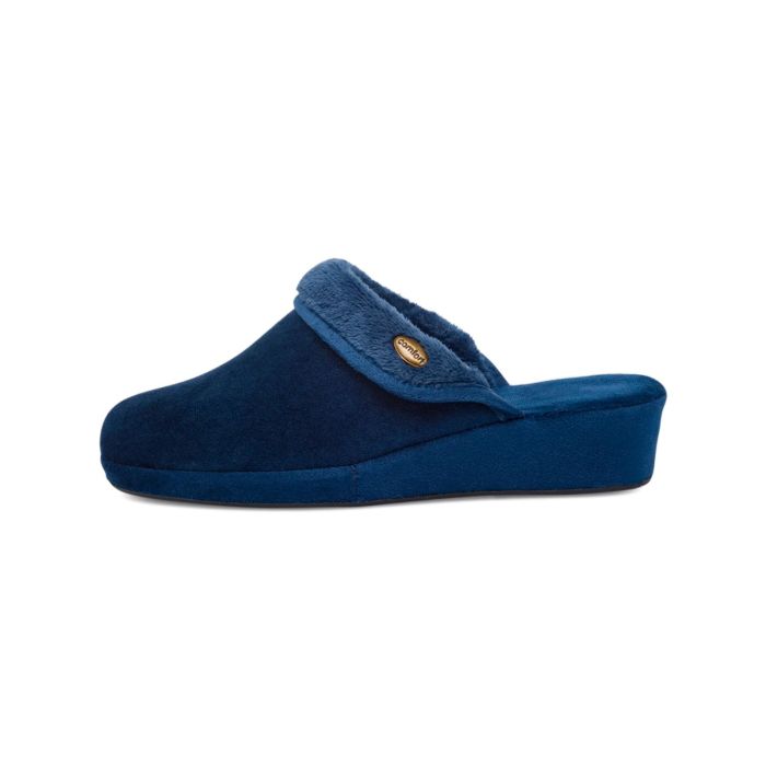 Ciabatte casa blu da donna con zeppina