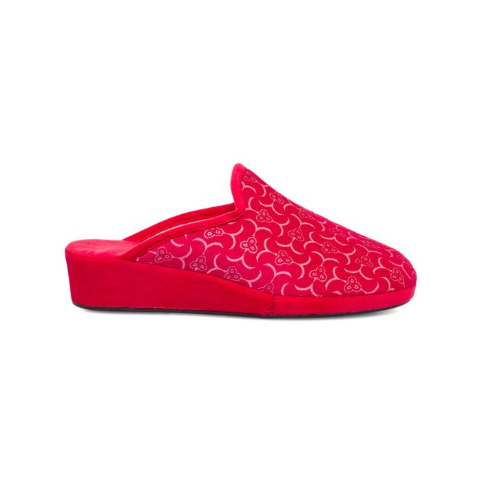 Ciabatte casa rosse da donna con zeppina e ricami fiori