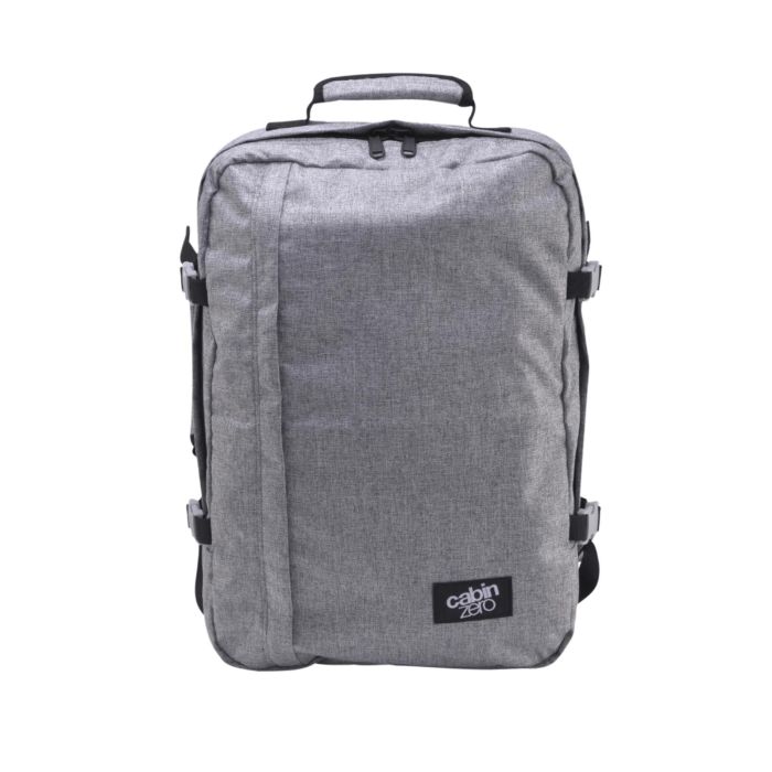 Zaino grigio da viaggio 44L con zip e cinghie di compressione
