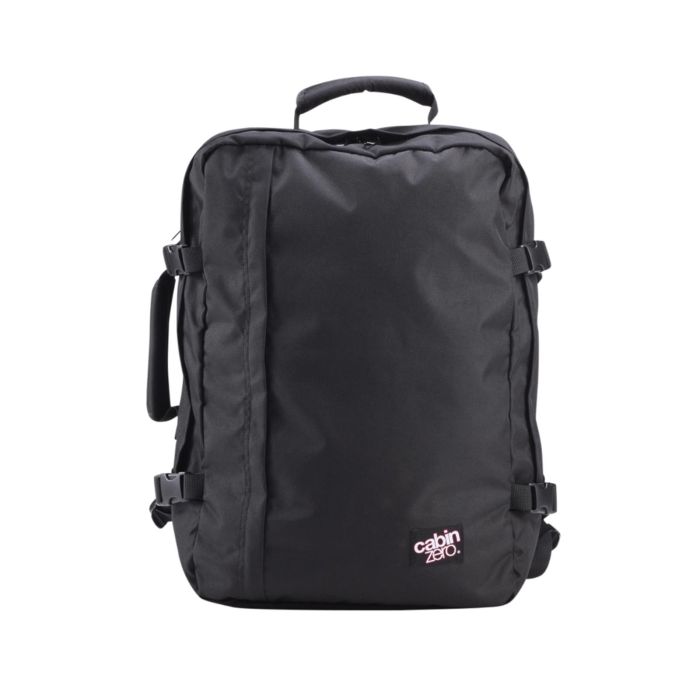 Zaino nero da viaggio 44L con zip e cinghie di compressione