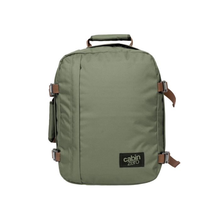 Zaino verde da viaggio 28L con zip e cinghie di compressione