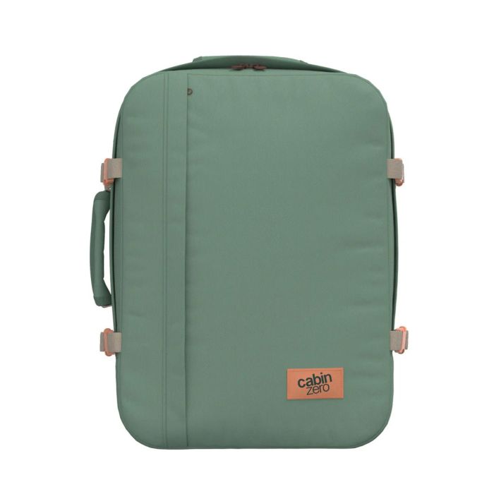 Zaino verde chiaro da viaggio 44L con zip e cinghie di compressione