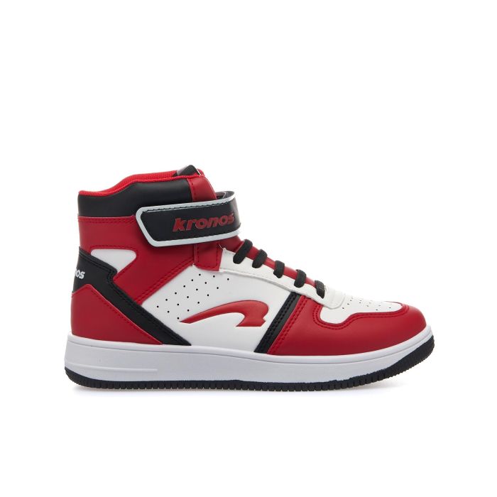 Sneakers basket bianche e rosse da bambino con logo