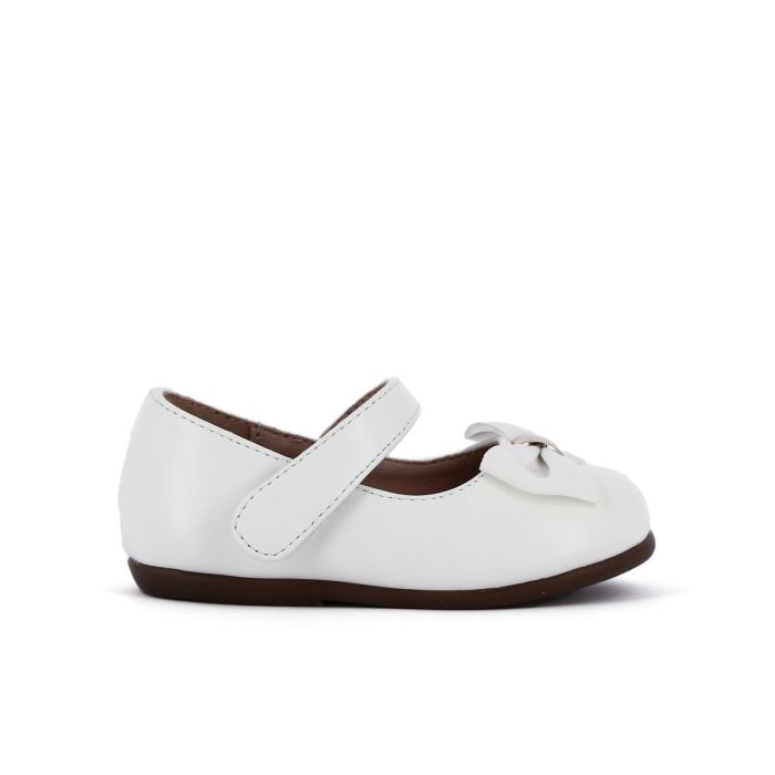 Ballerine bianche modello mary jane con velcro e fiocco da bimba