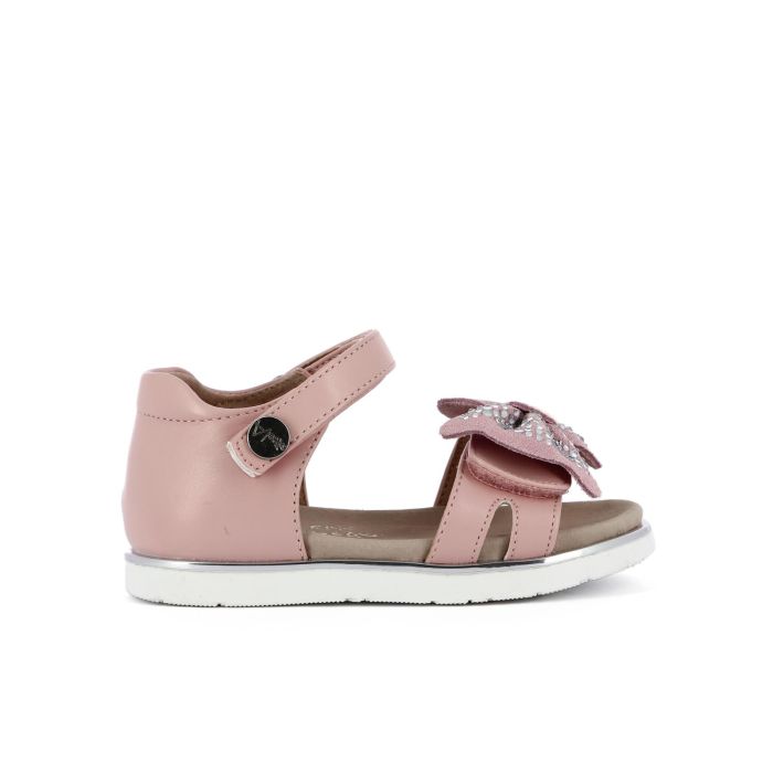 Sandali da bimba rosa con strappo e fiocco con strass