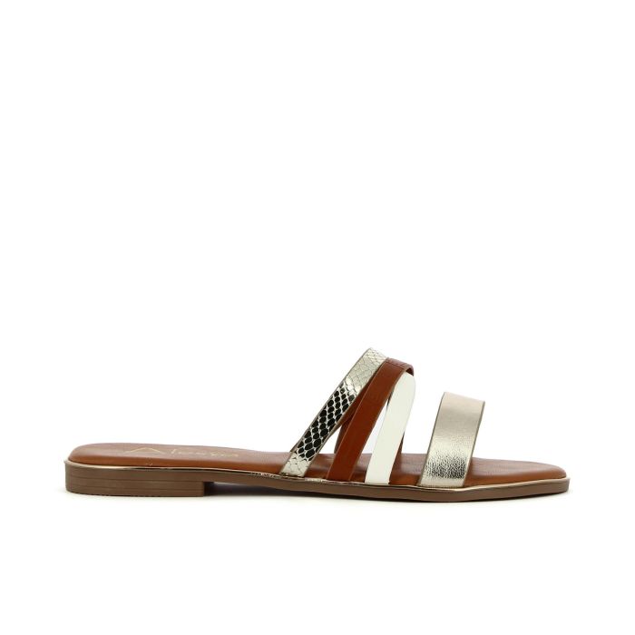 Ciabattine marroni e oro con dettagli laminati