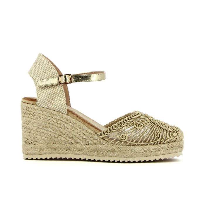 Sandali oro modello campesine con ricami e zeppa