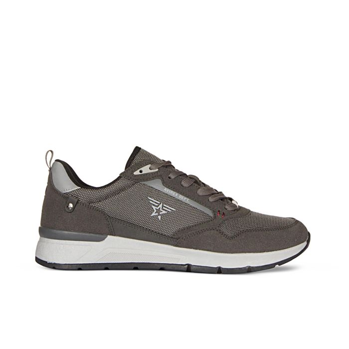 Sneakers grigie con stemma laterale e lacci