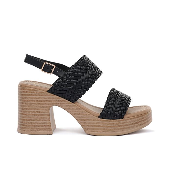 Sandali neri da donna con tacco e plateau