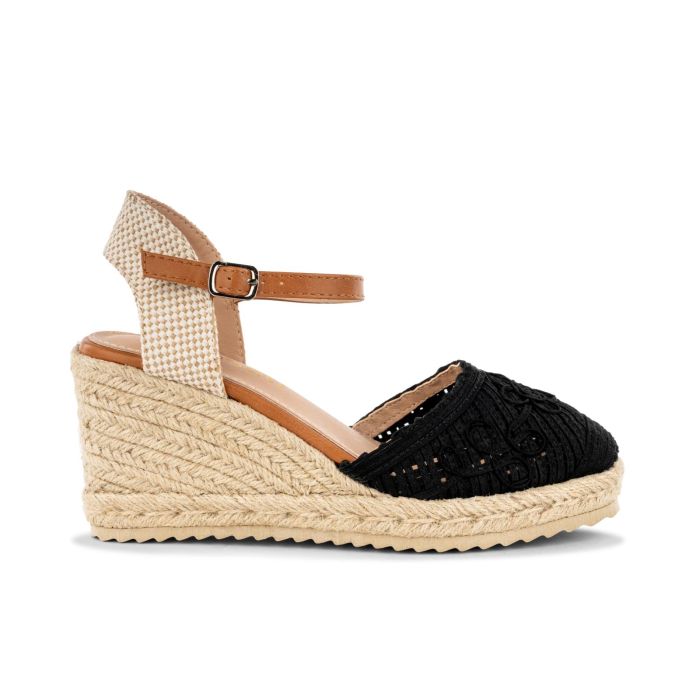 Campesine nere da donna con cinturino e zeppa