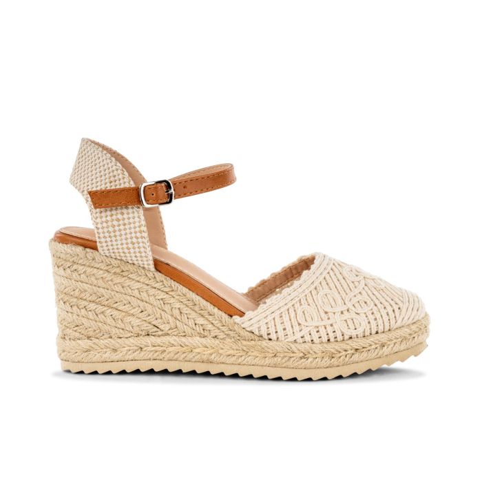 Campesine beige da donna con cinturino e zeppa