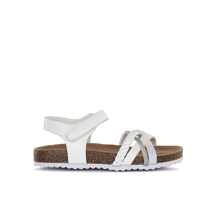Sandali bianchi con strappo e suola effetto sughero