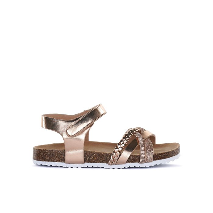Sandali oro rosa con micro strass e con strappo
