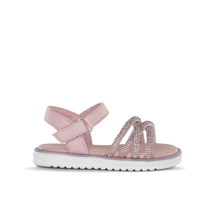 Sandali rosa da bimba con micro strass con strappo