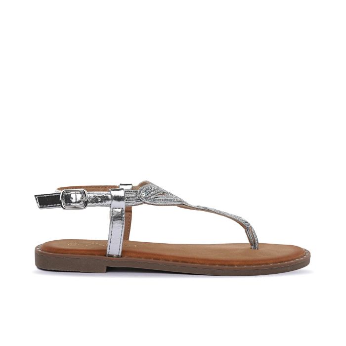 Sandali bassi argento da donna modello infradito con paillettes