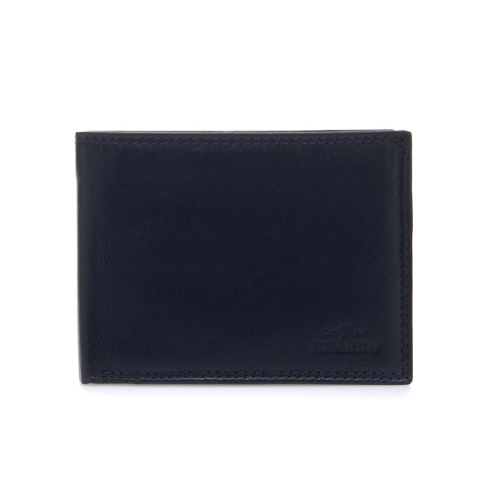 Portafoglio blu da uomo in pelle con cuciture
