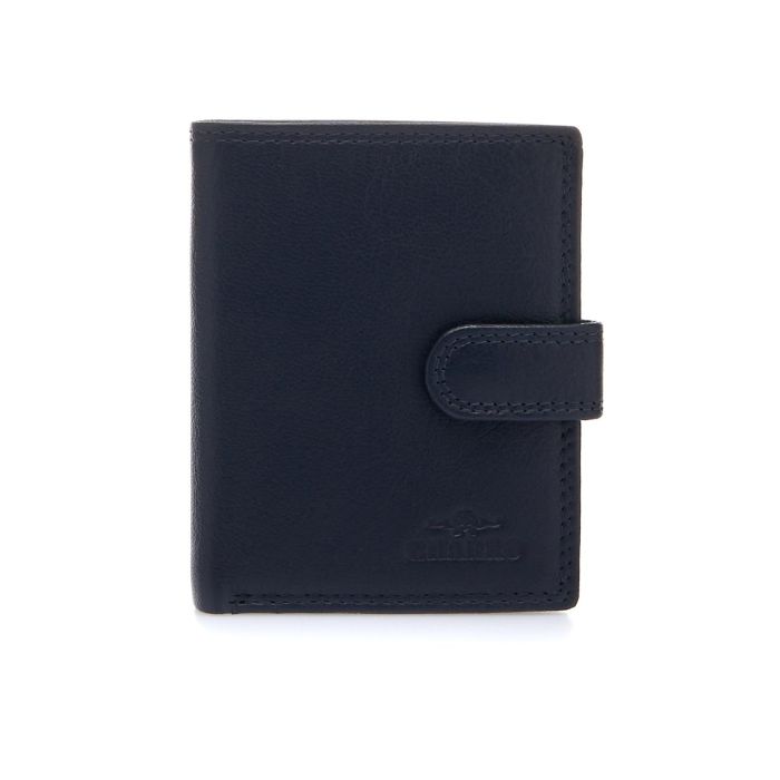 Portafoglio blu verticale da uomo in pelle con chiusura