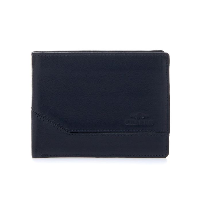 Portafoglio blu da uomo con logo stampato e cuciture