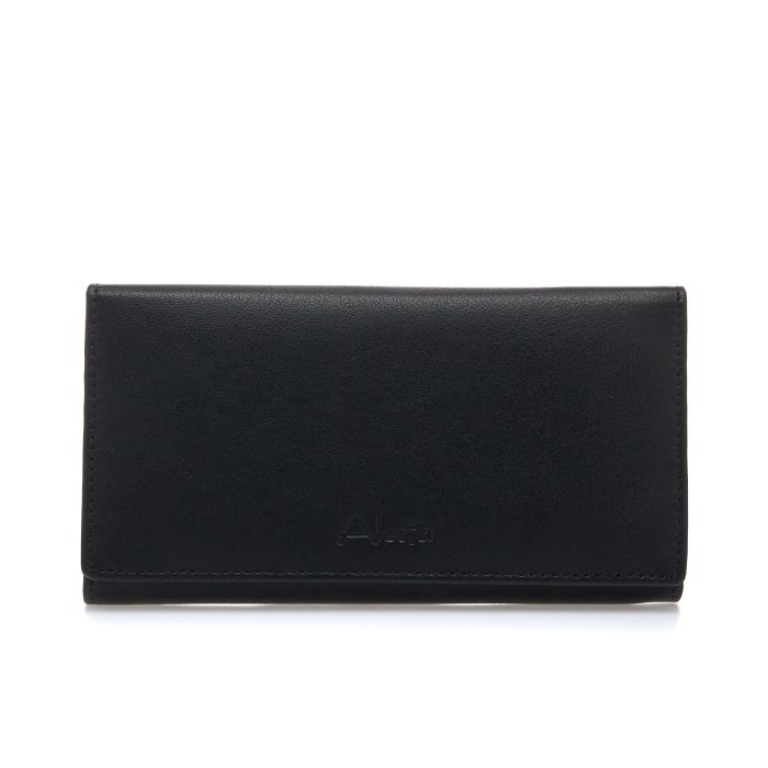 Portafoglio nero da donna in pelle con logo