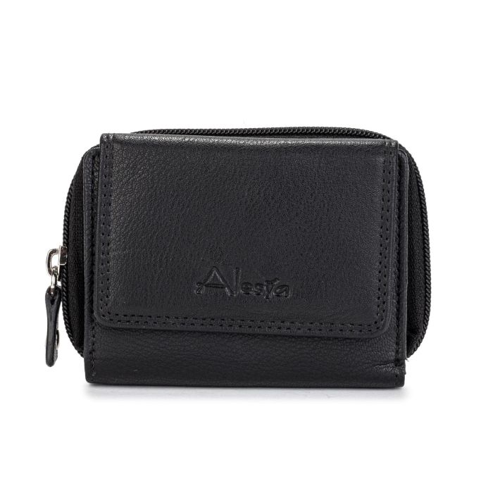 Portafoglio nero da donna con pattta e zip