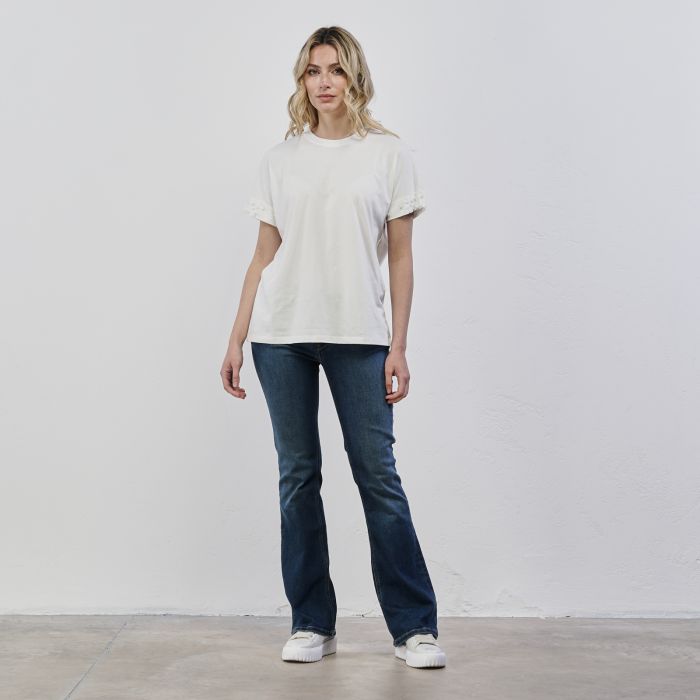 Jeans blu da donna a zampa con tasche